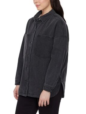 Hudson Jeans Women Oversized Denim Shacket Washed Black Cotton Shirt Jacket S/P